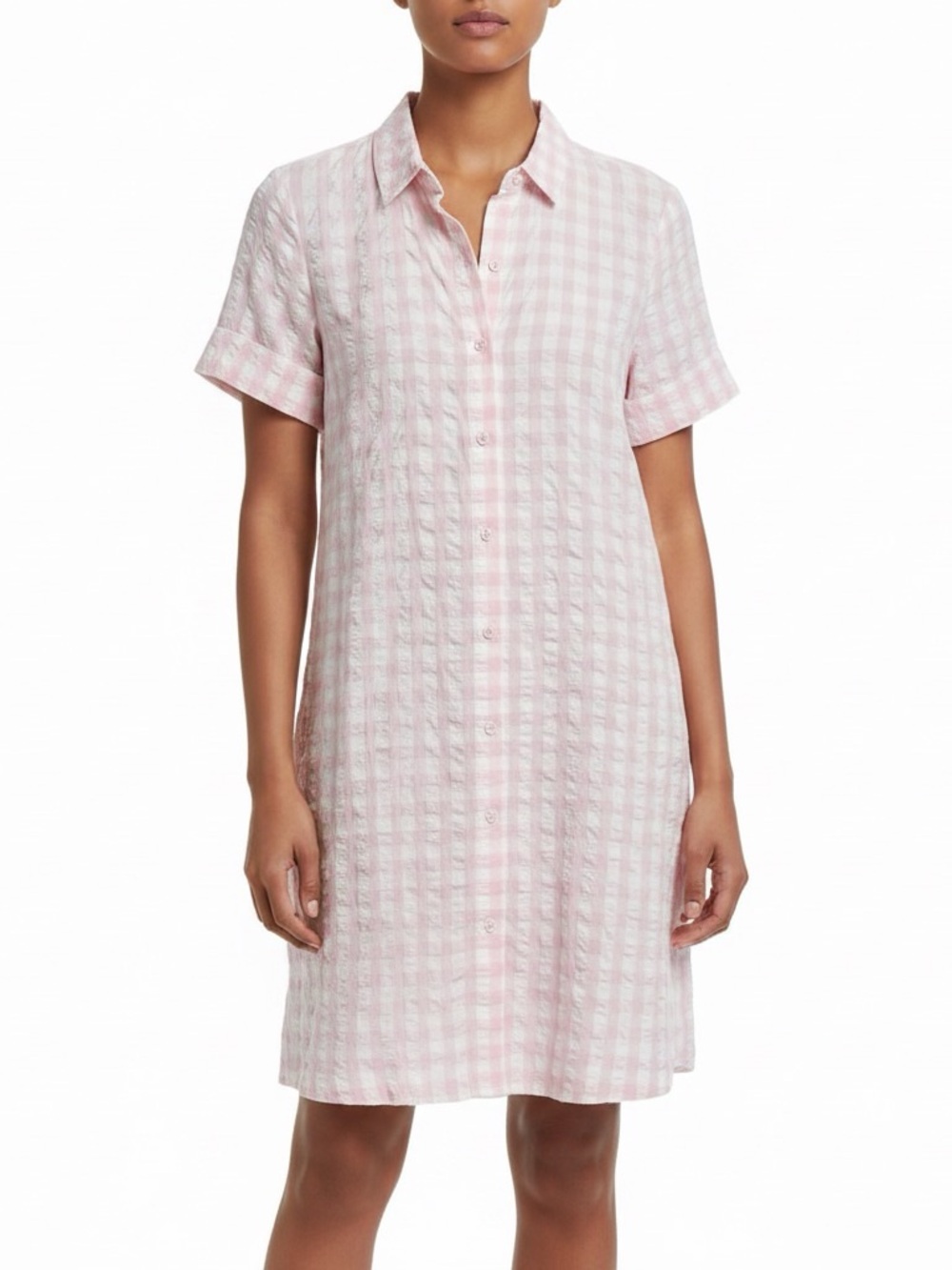 Lisa Marie Fernandez Pink Gingham Seersucker Dress with Tie Waist - Picture 4 of 10